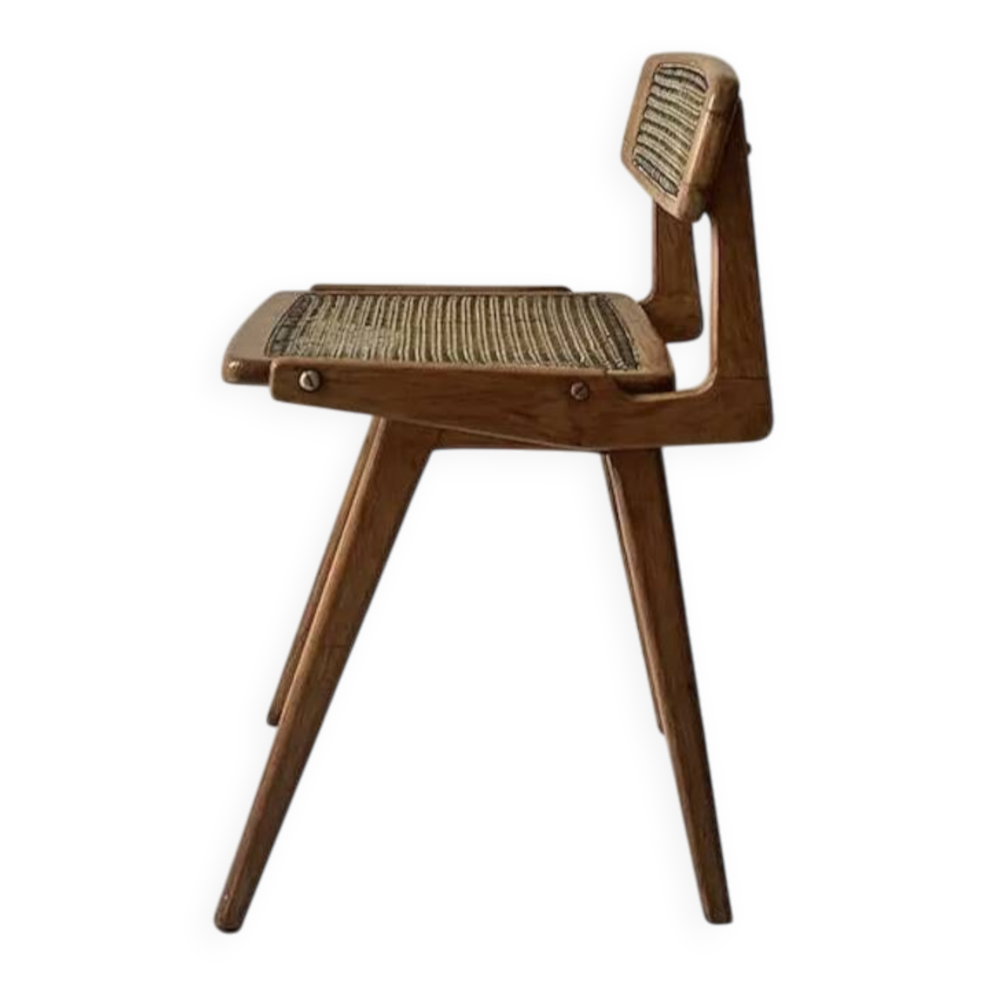 Teak wood and cane chair design, SNA Roset / Landault 1950-60