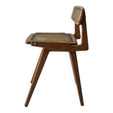 Teak wood and cane chair design, SNA Roset / Landault 1950-60