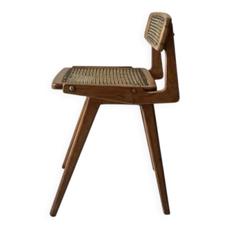 Designer chair in teak wood and caning, SNA Roset / Landault 1950-60