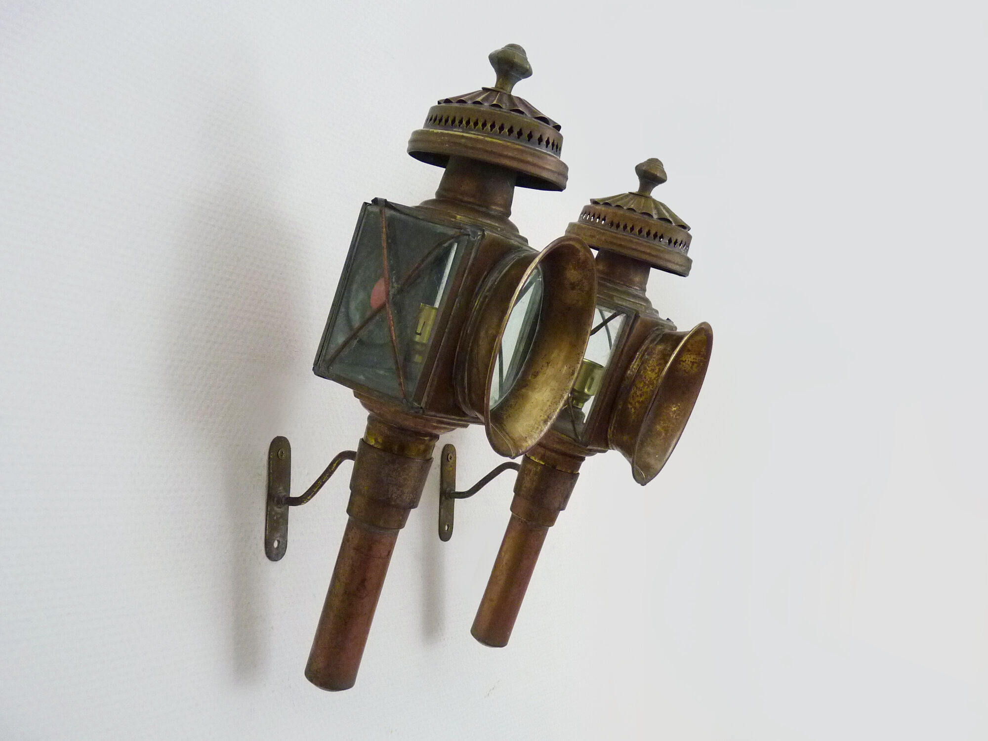 Pair of vintage wall lamps carriage lanterns, cab, electrified lanterns. Year 20 30