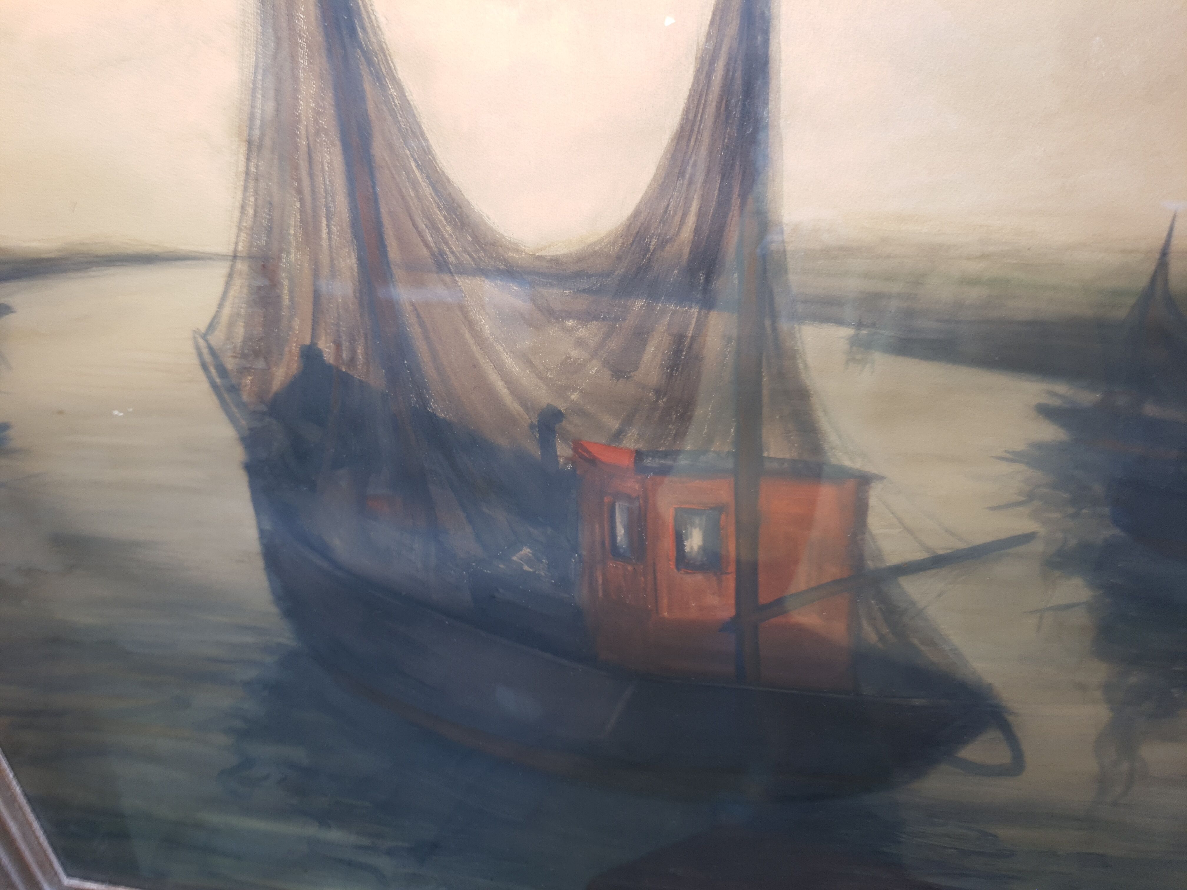 Peinture vintage bord de mer chalutiers