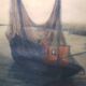 Peinture vintage bord de mer chalutiers