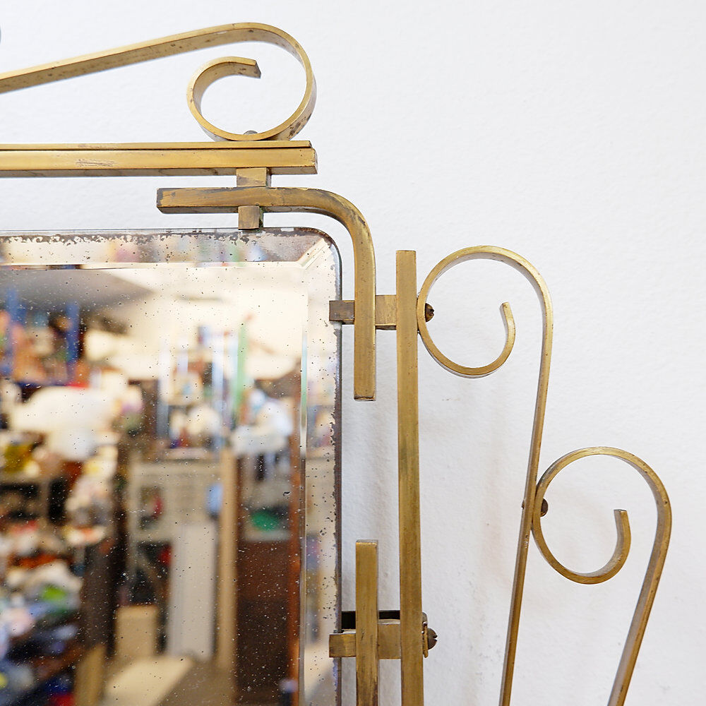 Italian brass mirror with scrolls, mid-century - 1950s