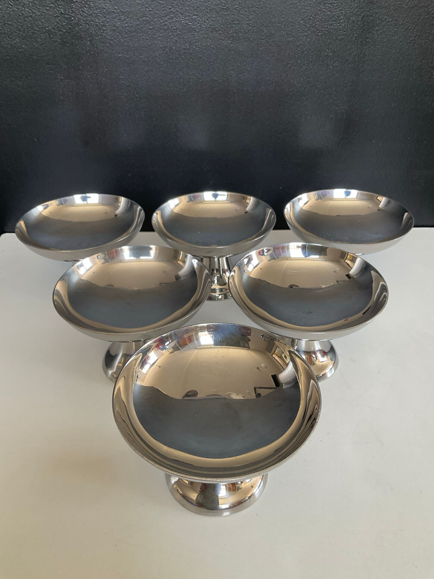 Set of 6 vintage stainless steel ice cream bowls