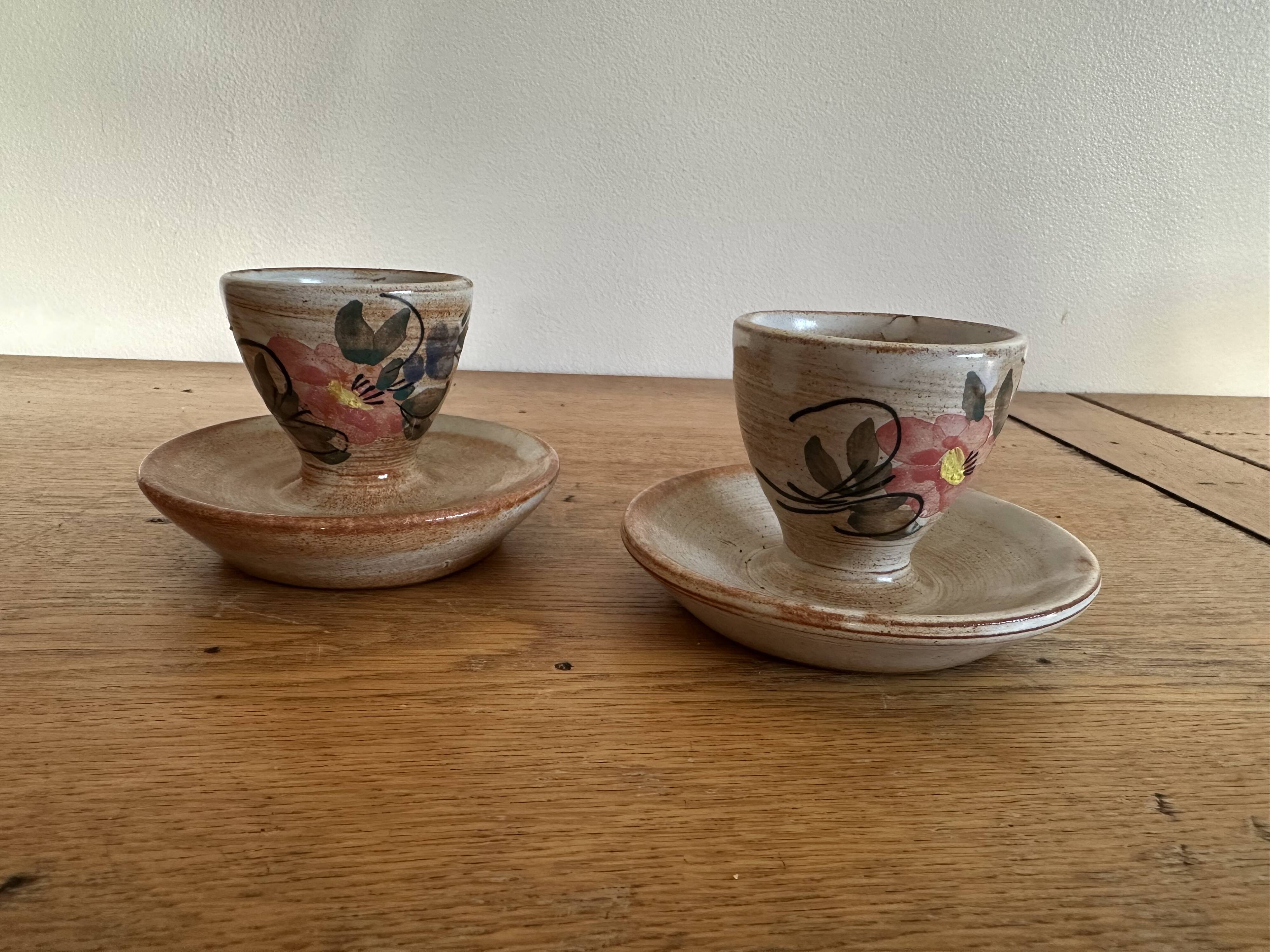 2 egg cups with saucers - Vallauris Mello Frères