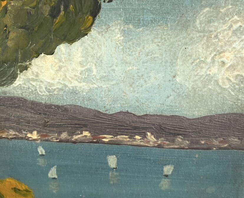 Oil circa 1900, wooden frame and glass