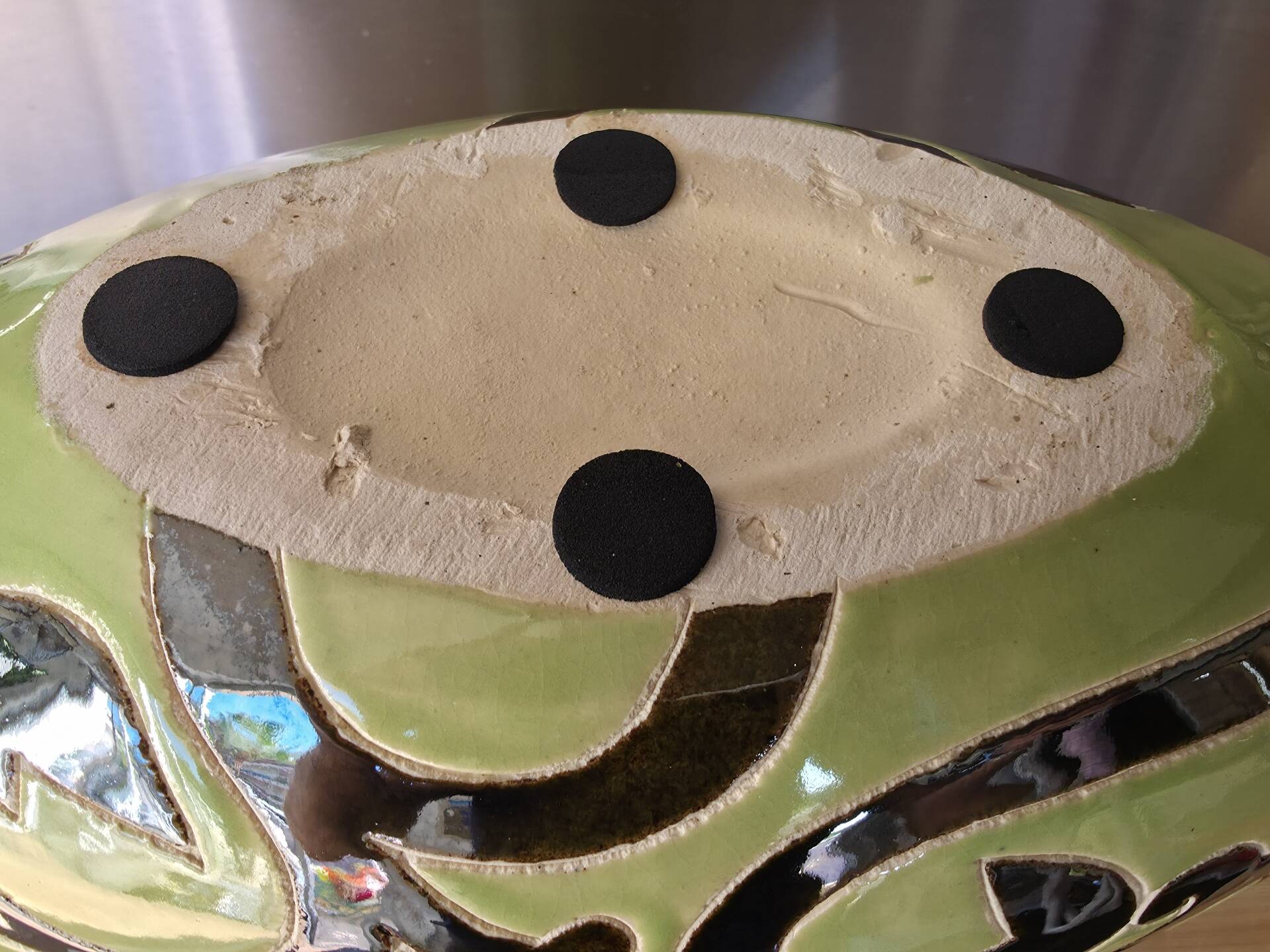 Vintage ceramic pebble vase green & black 35 cm