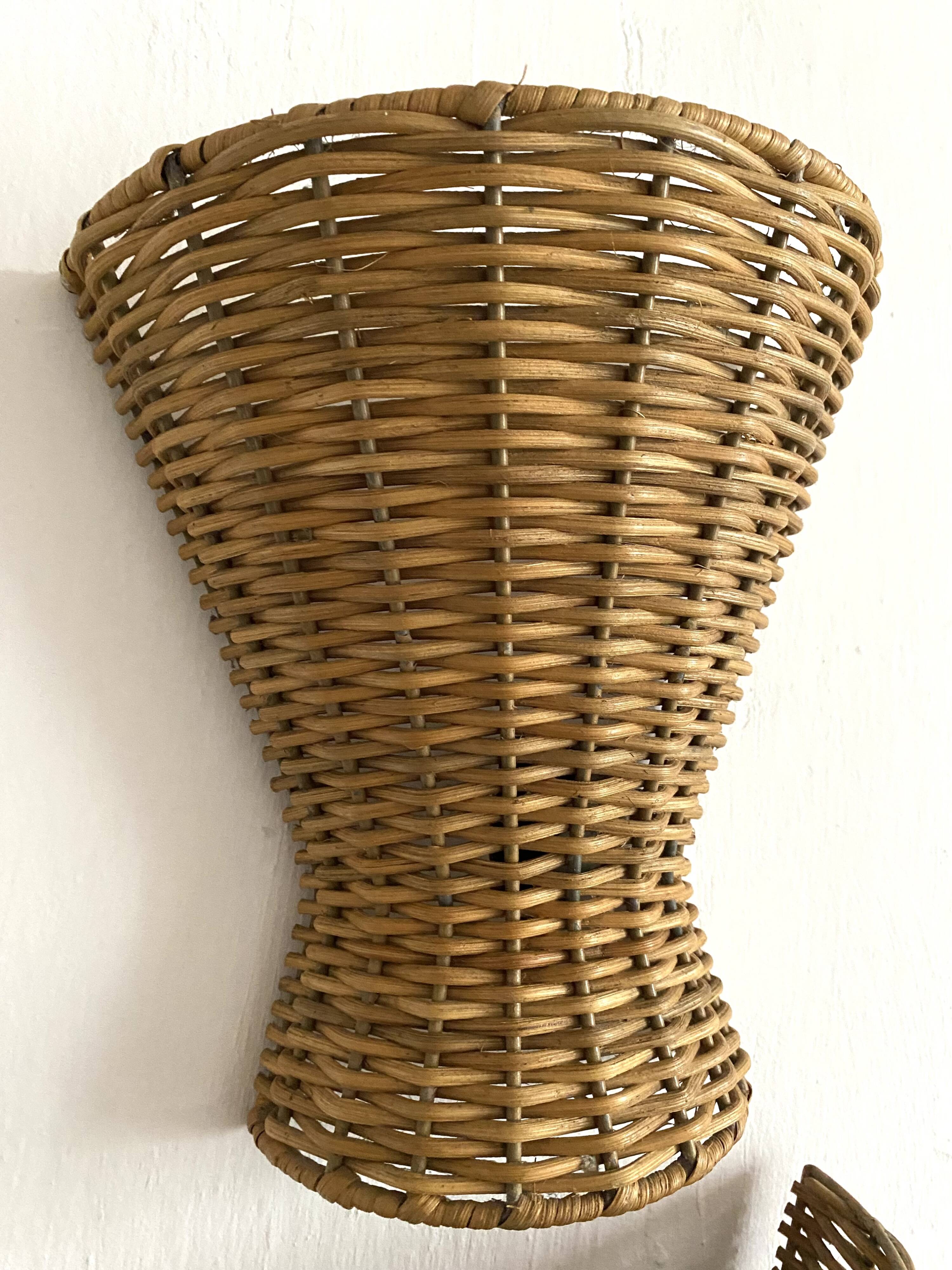 Pair of 60s rattan wall lights