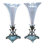 Pair of cornucopia vases in bronze and crystal, 19th century.