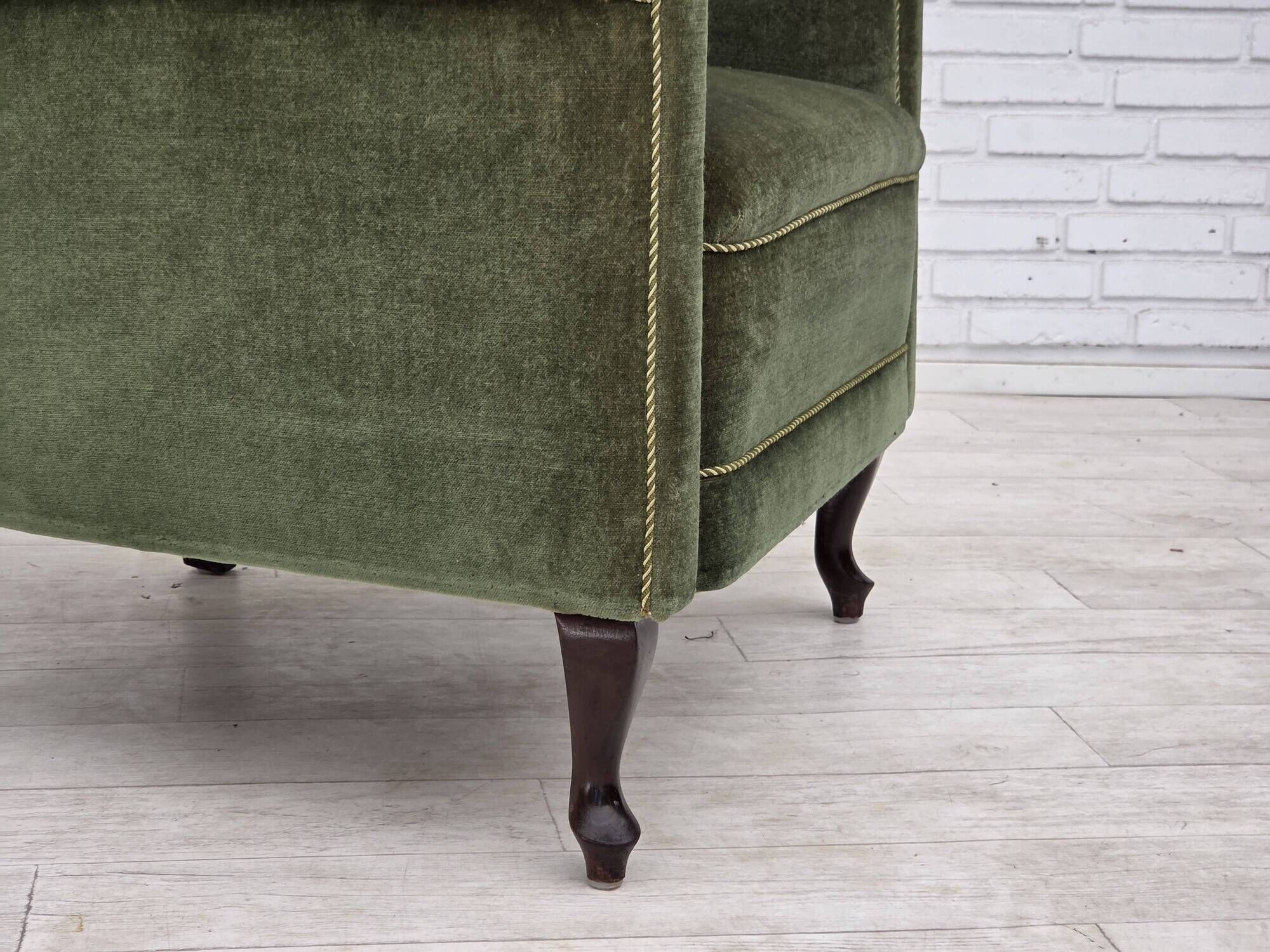 1950s, Danish highback relax armchair, furniture velour, beech wood.