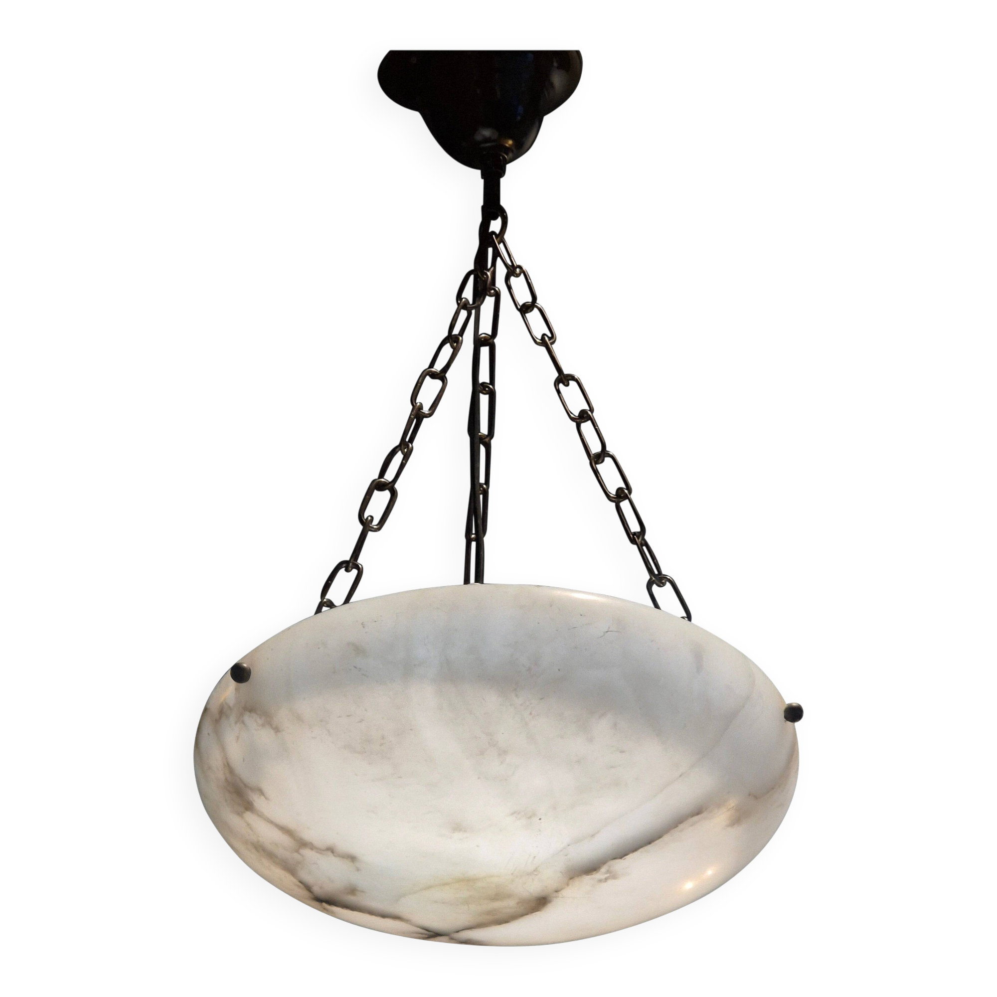 Suspension en albâtre, diamètre 30 cm. Swedish Grace, années 1920.