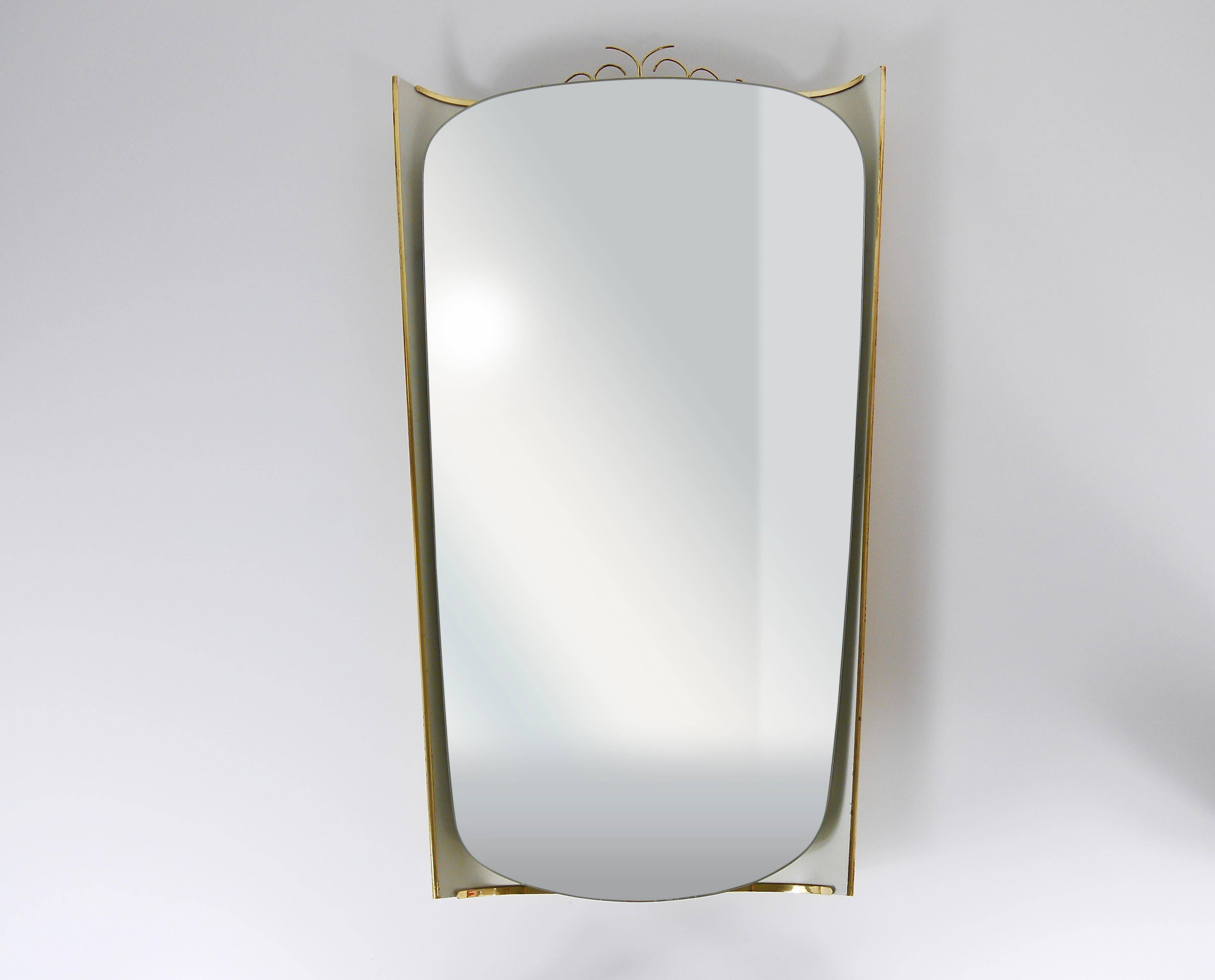 Mid-century illuminated wall mirror by Ernest Igl with brass crown, by Hillebrand.