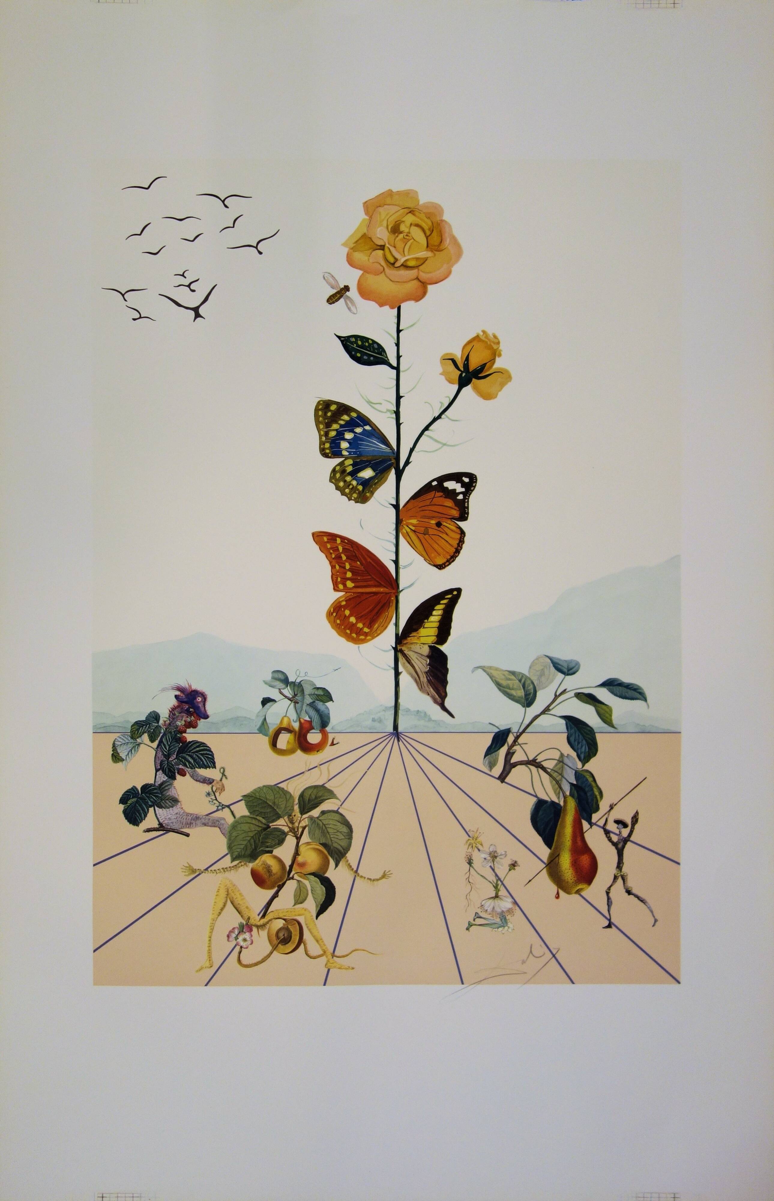 Salvador Dali: Flordali, The Butterfly Rose, original signed lithograph