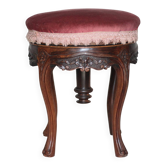 Tabouret victorien style, tabouret bois et velours rose, tabouret de piano
