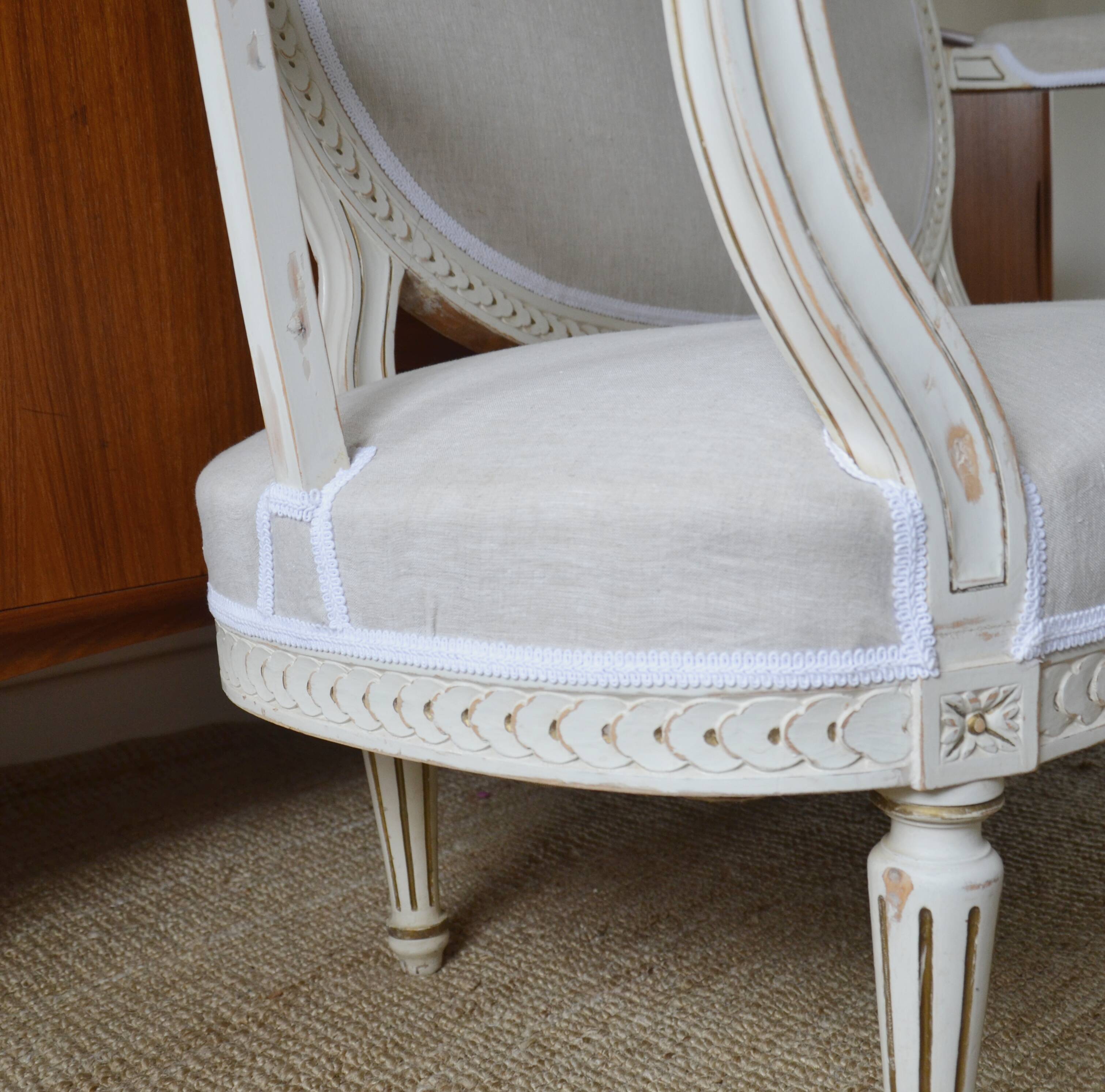Swedish gustavian sofa white pastel and linen, 19th century