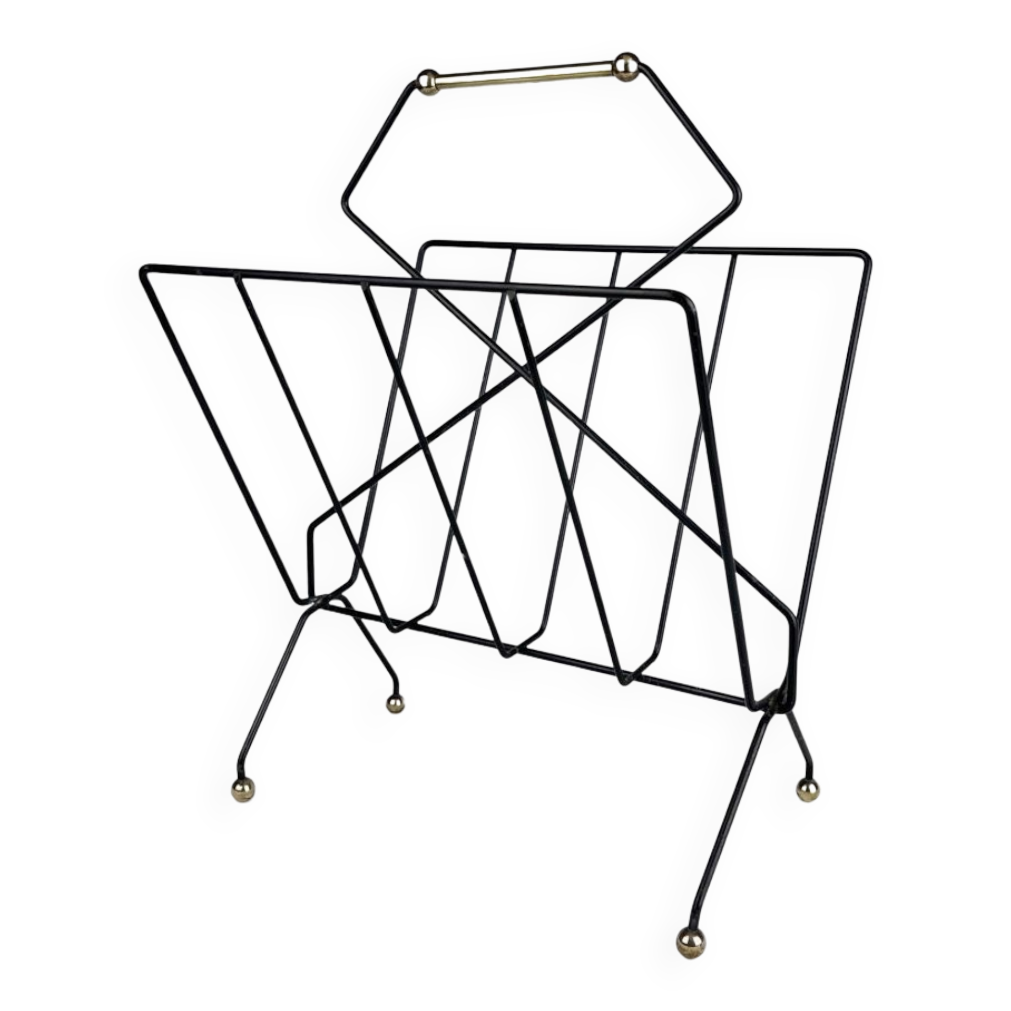 Magazine holders design black metal and brass 50s