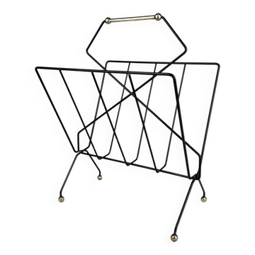 Magazine holders design black metal and brass 50s