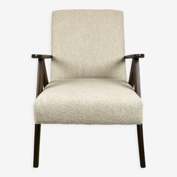 Vintage beige boucle and rosewood model b-310 lounge chair, 1970s