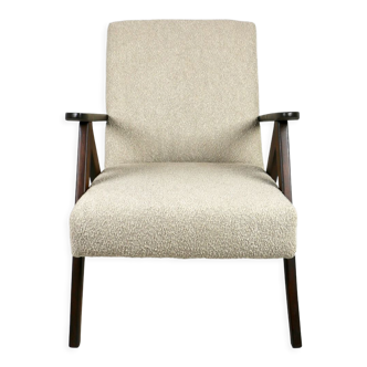 Vintage beige boucle and rosewood model b-310 lounge chair, 1970s