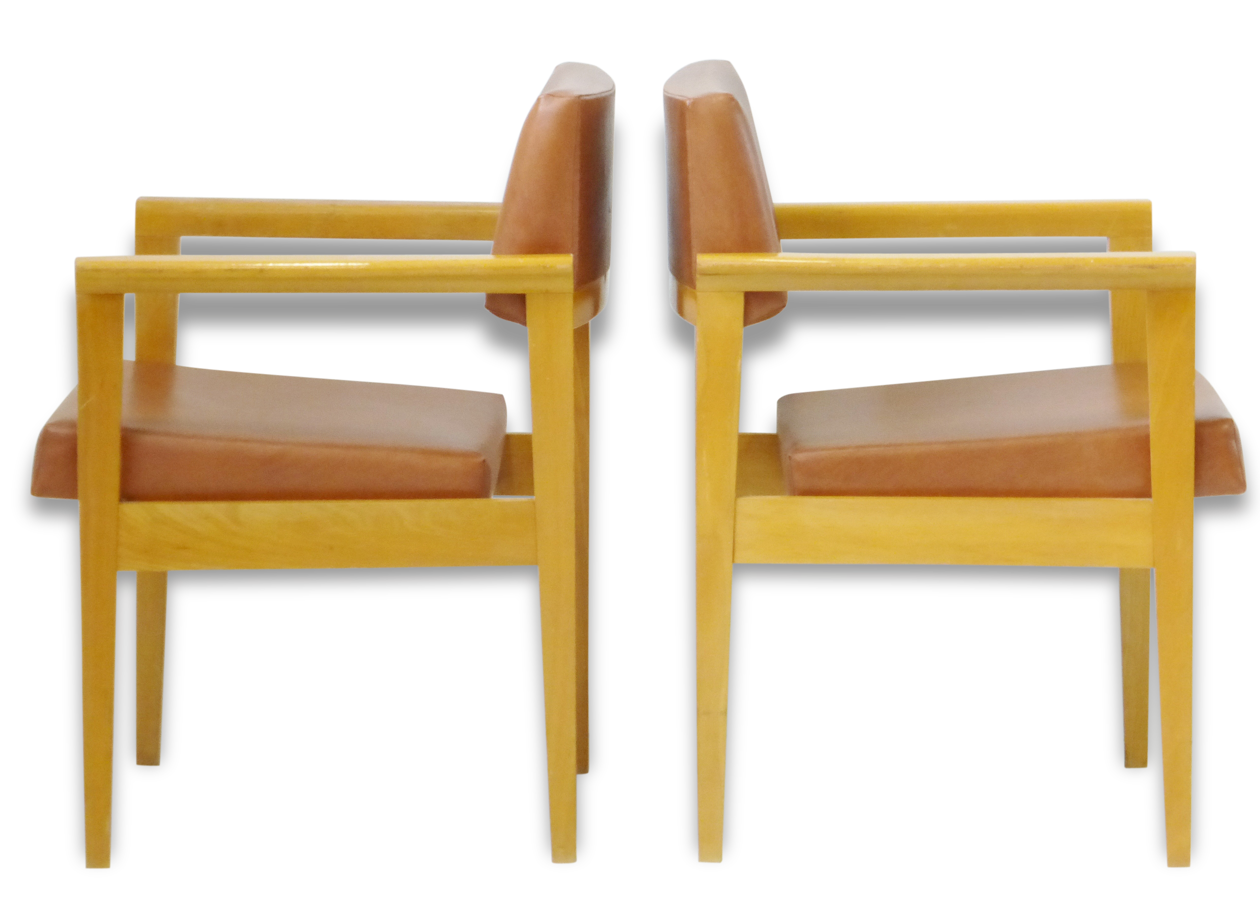 Pair of chairs 1950 Brown leatherette & oak vintage 50's
