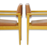 Pair of chairs 1950 Brown leatherette & oak vintage 50's