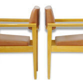 Paire de fauteuils 1950 skai marron & chêne vintage 50's