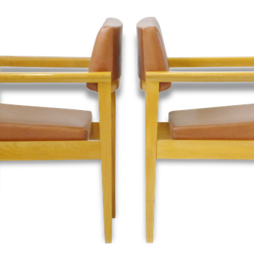 Pair of chairs 1950 Brown leatherette & oak vintage 50's