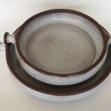 Pair of enamelled sandstone dishes