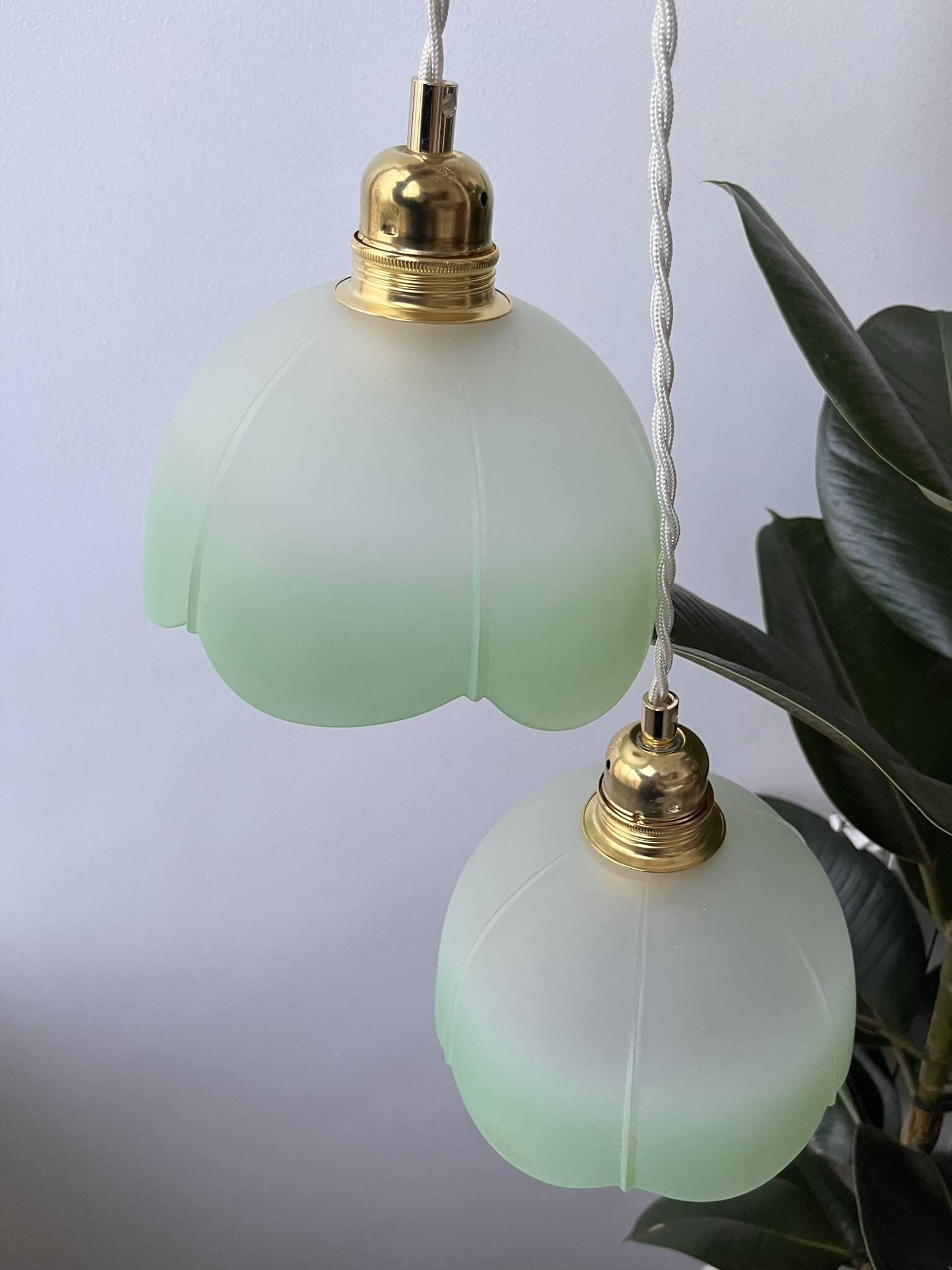 Vintage green and white flower pendant light - 2 copies available