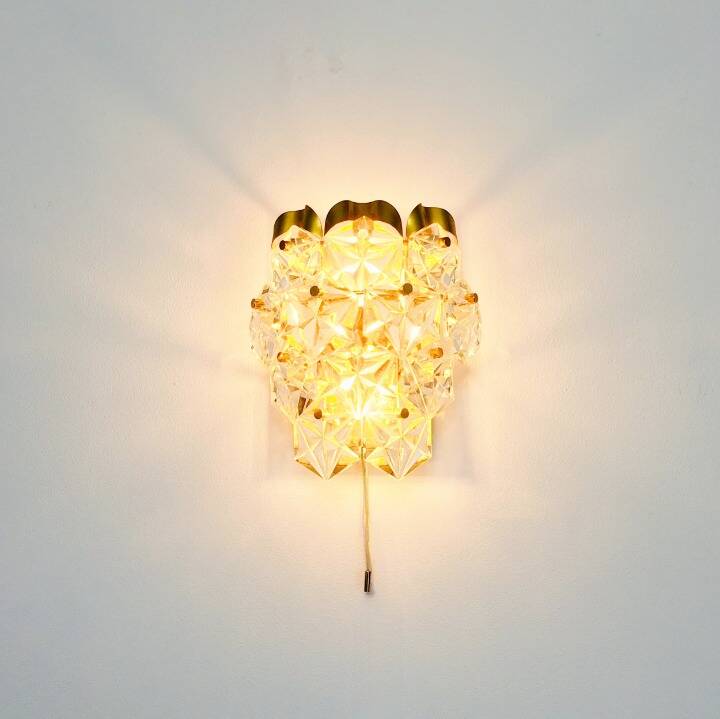 Faceted Crystal Glass & Gilded Brass Wall Light from Kinkeldey, Germany, 1970s