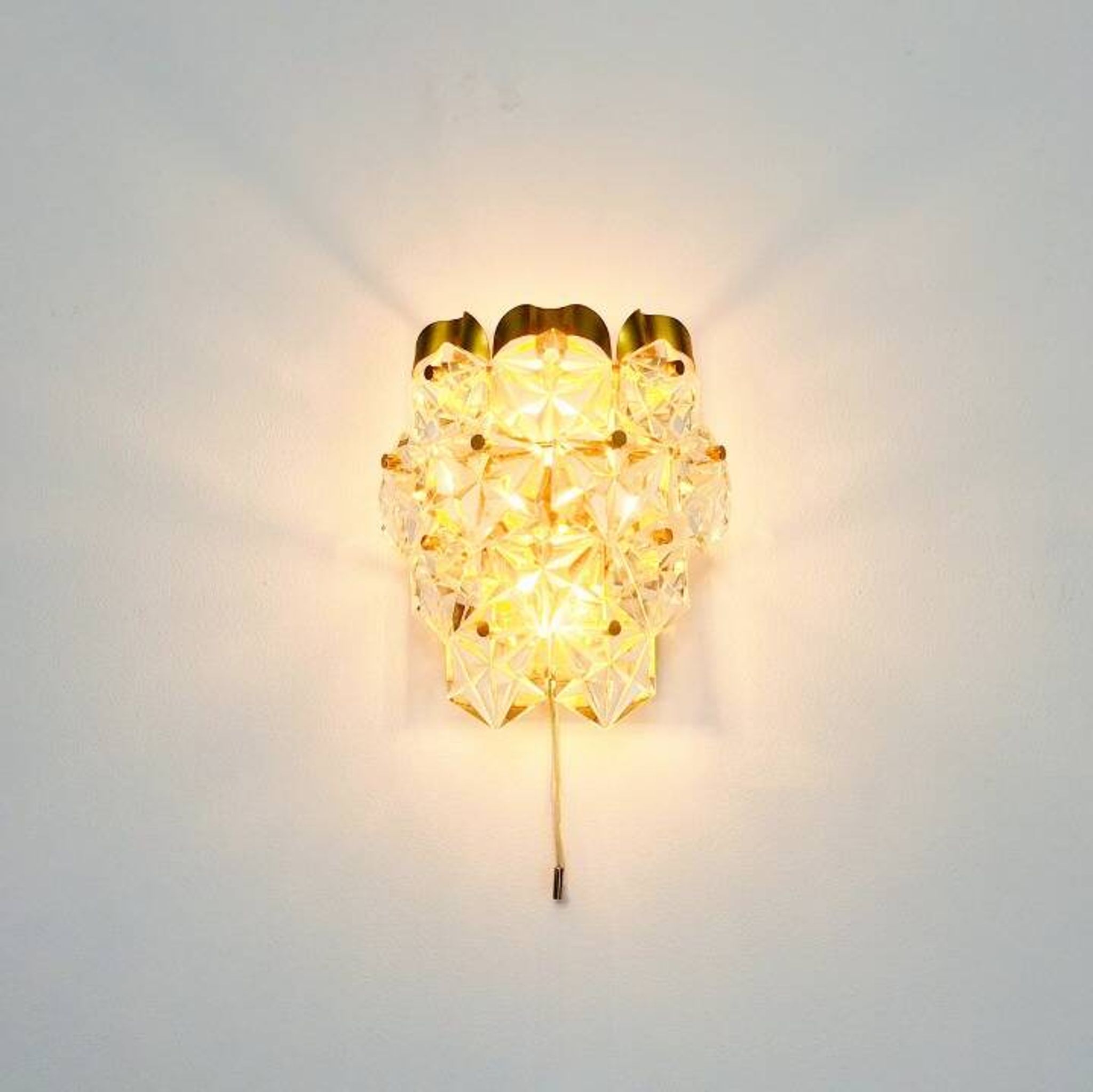Faceted Crystal Glass & Gilded Brass Wall Light from Kinkeldey, Germany, 1970s