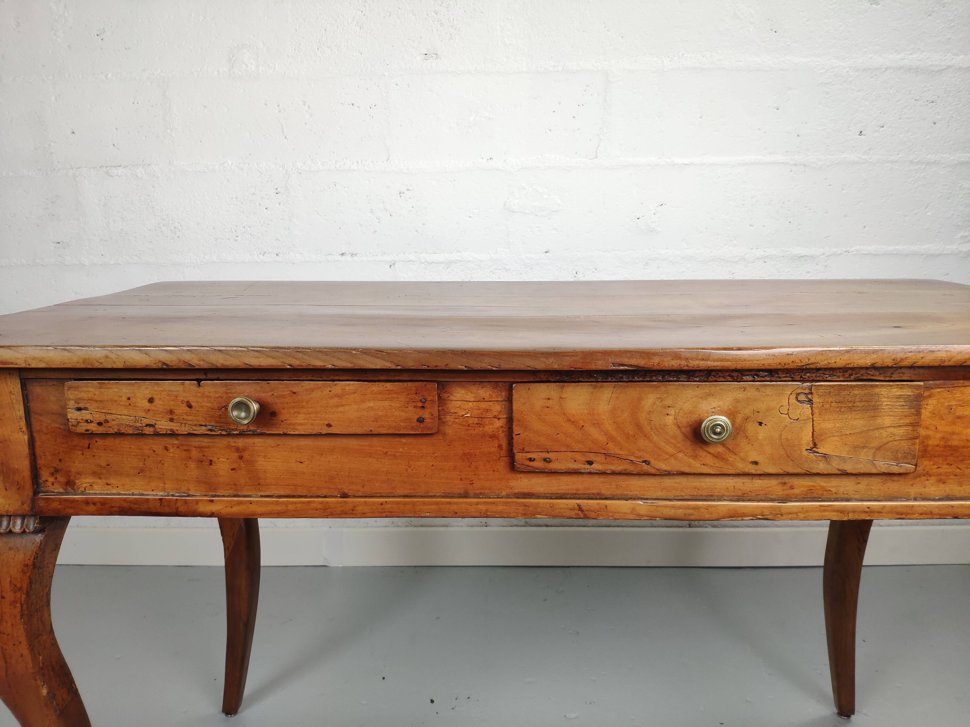 Louis XV style table curved legs two drawers and extension cord