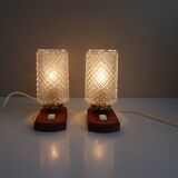 Paire de lampes de chevet avec base en bois