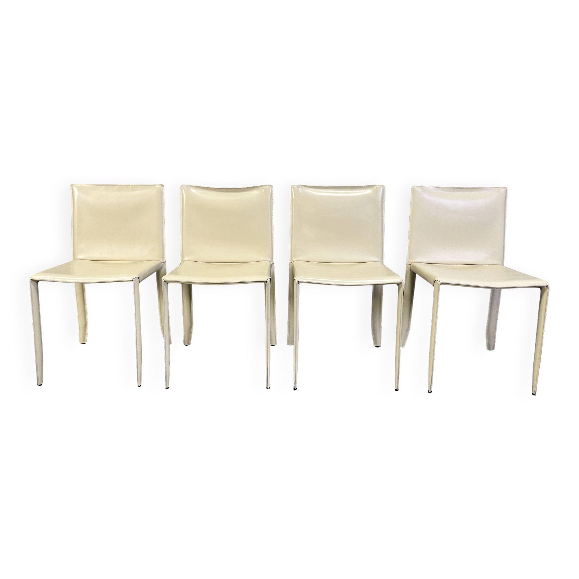Beige leather dining chairs by Cattelan Italy, set of 4 - 1980s