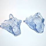 Set of 2 blue glass bowl basket emptiers from Fenne? Meisenthal?