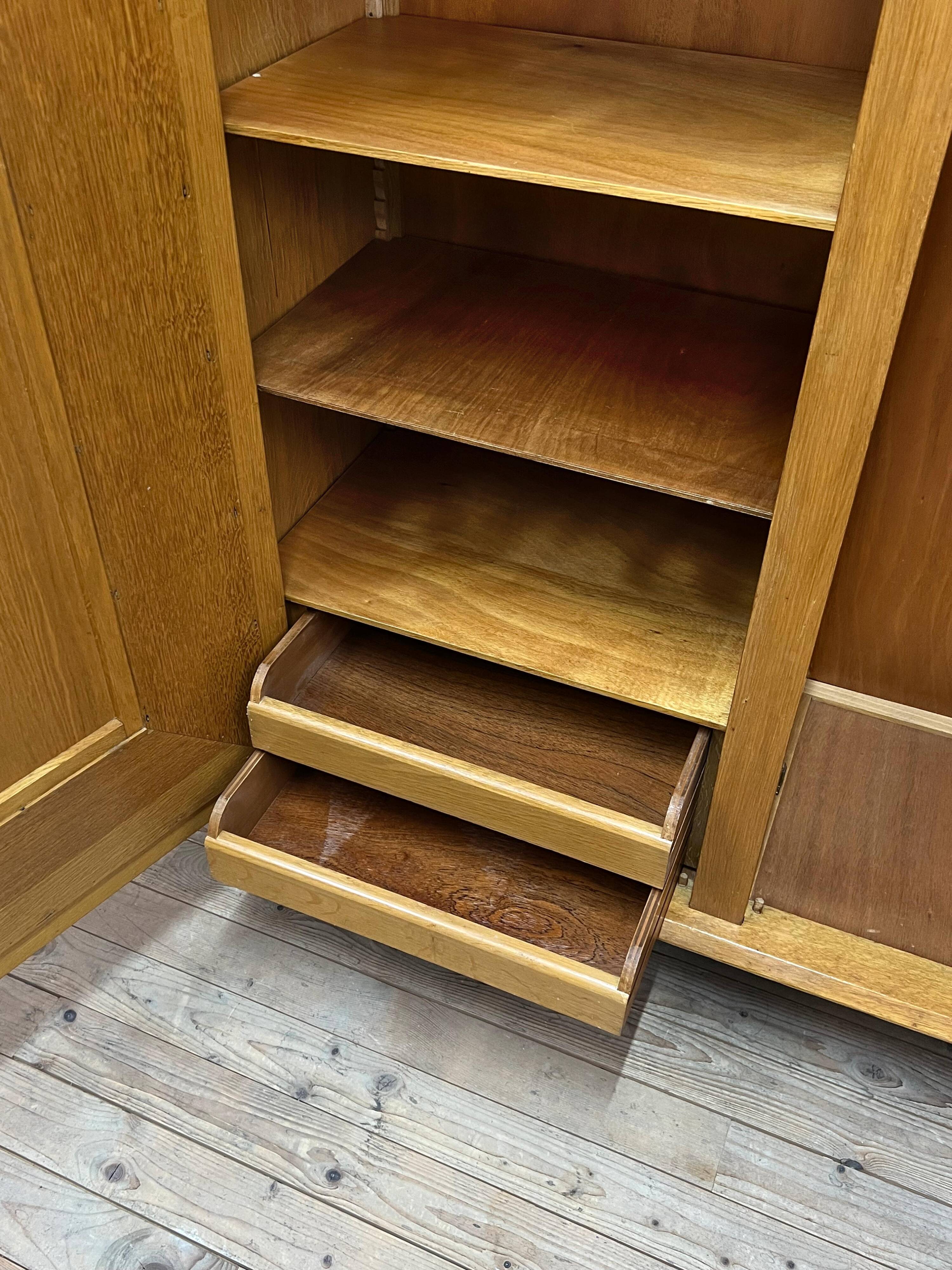 2 Door Wardrobe - Oak and Rattan - Compass Feet - Vintage 50/60's