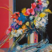 Jean-Baptiste Valadié: Blue, white and red bouquet, original signed lithograph