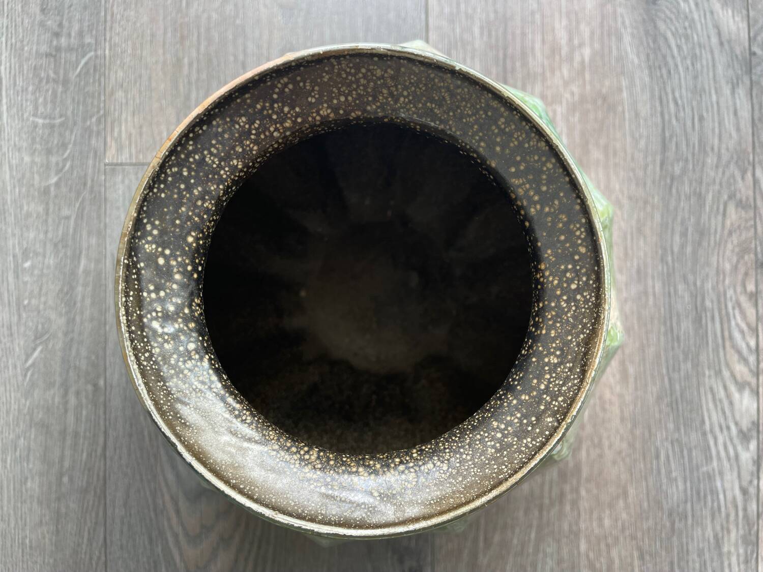 Iridescent glass ball vase with cut sides – Art glass style, unique piece