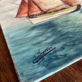 Tableau HST/P Marine Sailing Boat in Calm Weather signed (circa 1950)