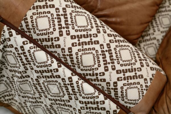 Canapé Cinna circa 1970 mousse et cuir ''caramel'' 3 places.