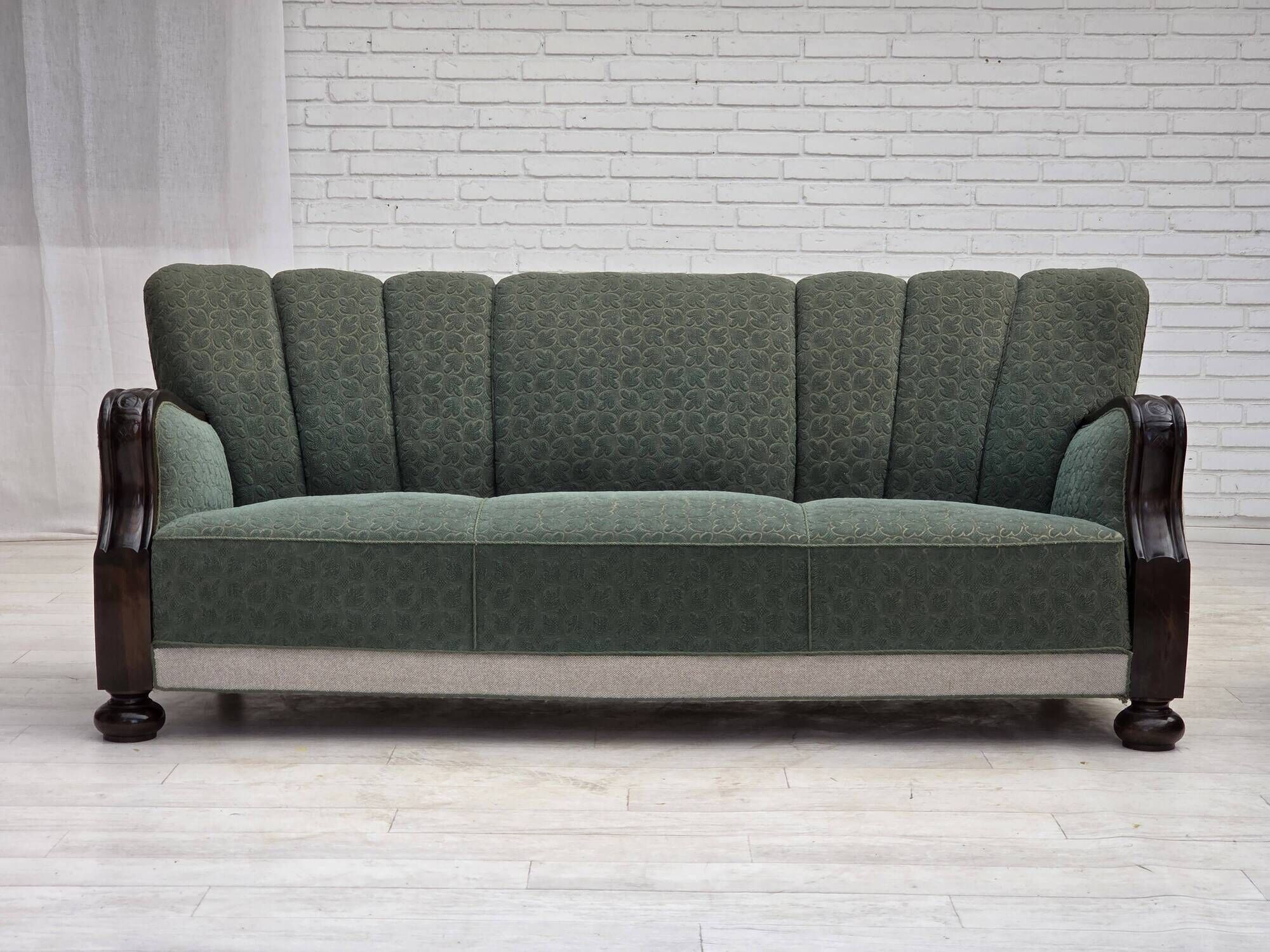 1960s, Danish 3-seater sofa, furniture wool, oak wood.