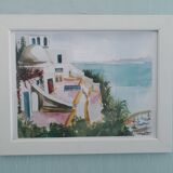 Watercolor landscape sidi bou said the café of delights