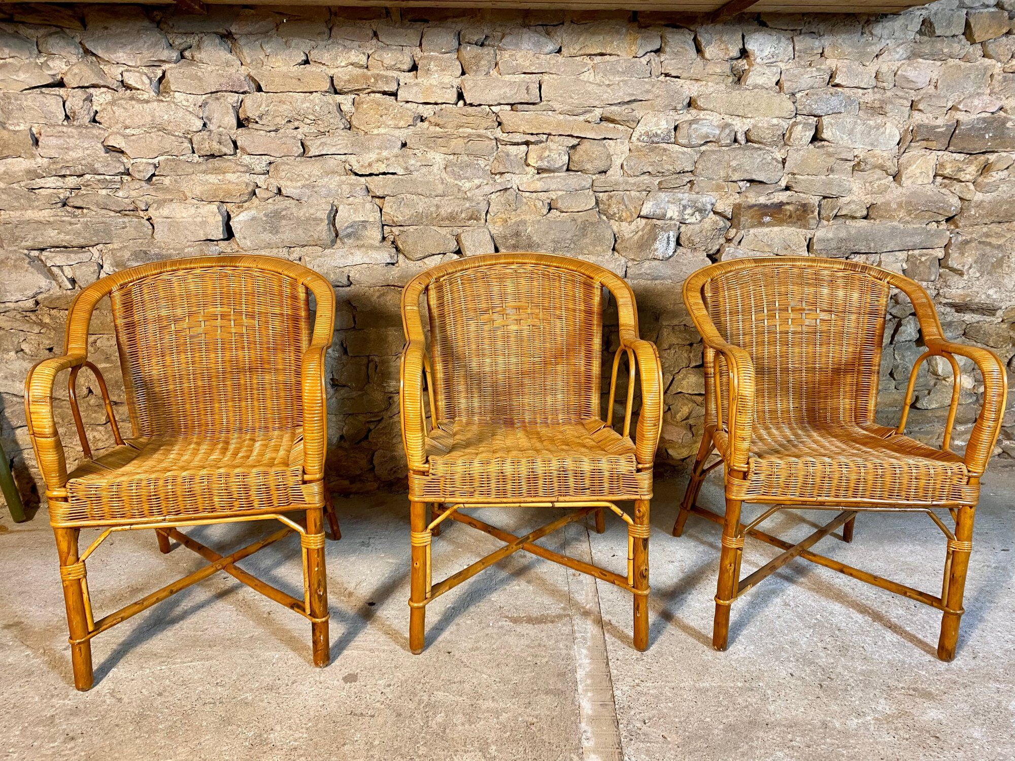 Trio armchairs rattan wicker