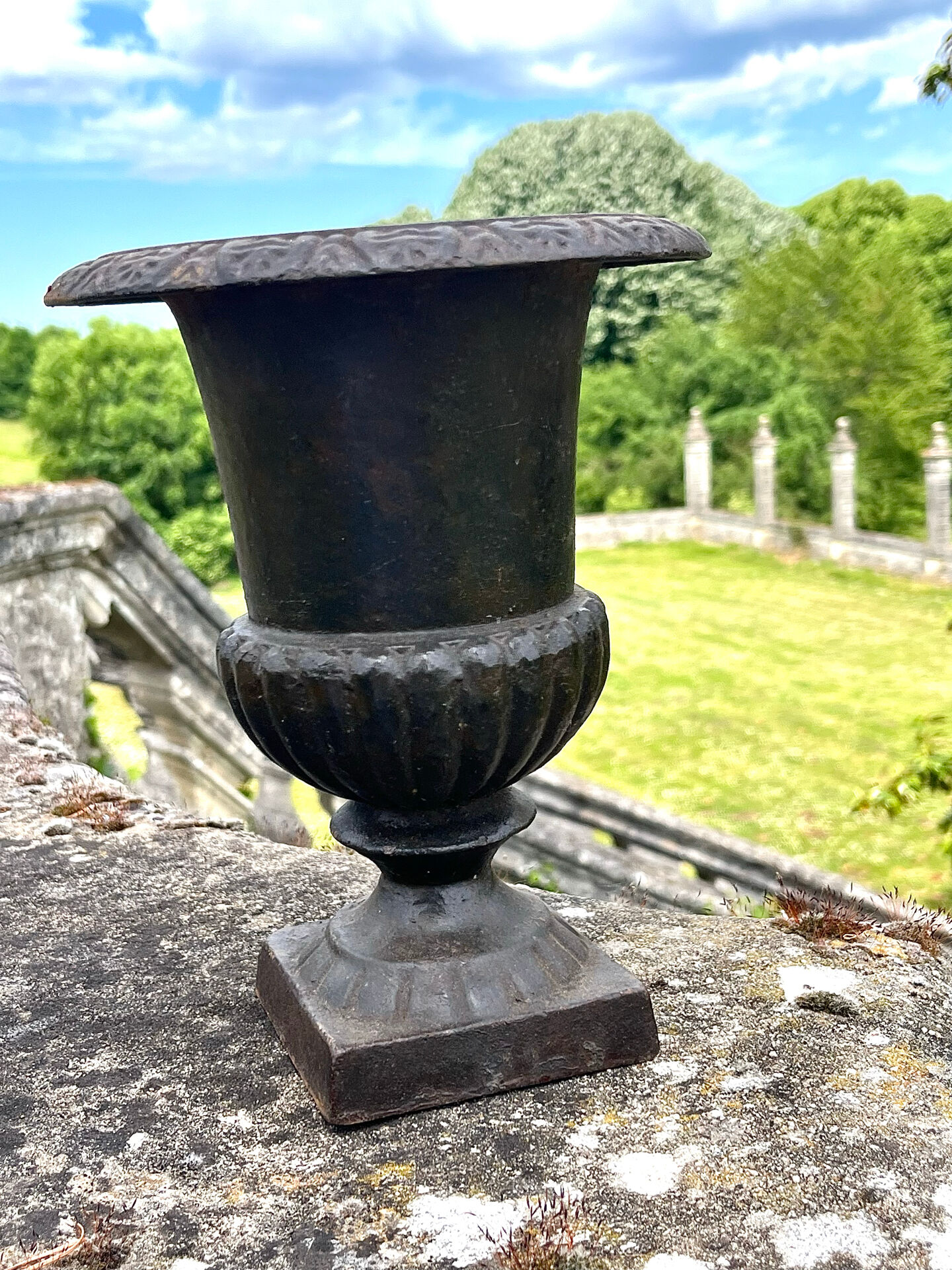 Iron garden urn planter, Antique French cast iron classical campana va