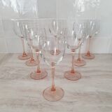 8 Pink Stem Wine/Water Glasses