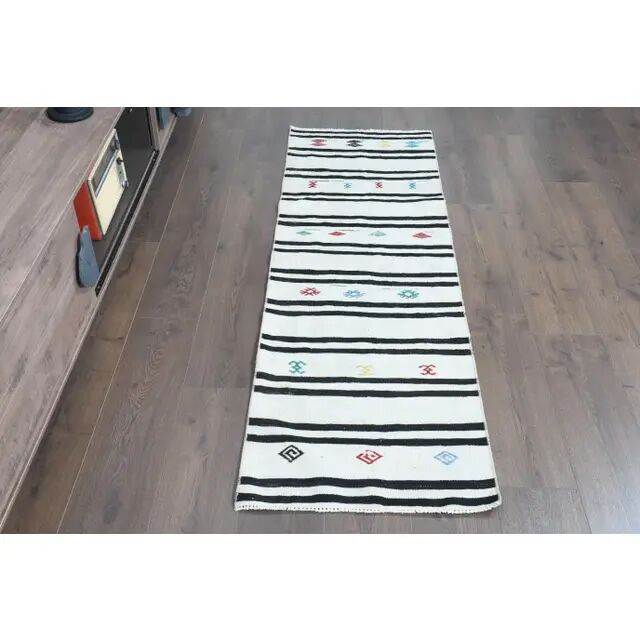 1970s Turkish Oushak Handmade Wool Cotton White Runner Rug 59x183