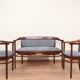 Thonet living room set, in wood and blue jacquard, 1910