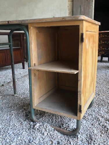 Bureau d'écolier mobilor métal vert et bois vintage