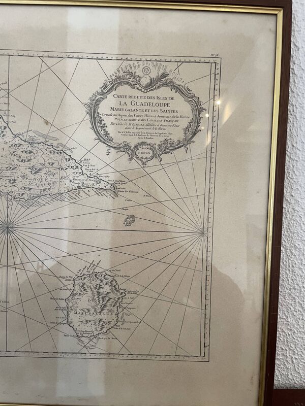 Carte vintage de la Guadeloupe encadrée
