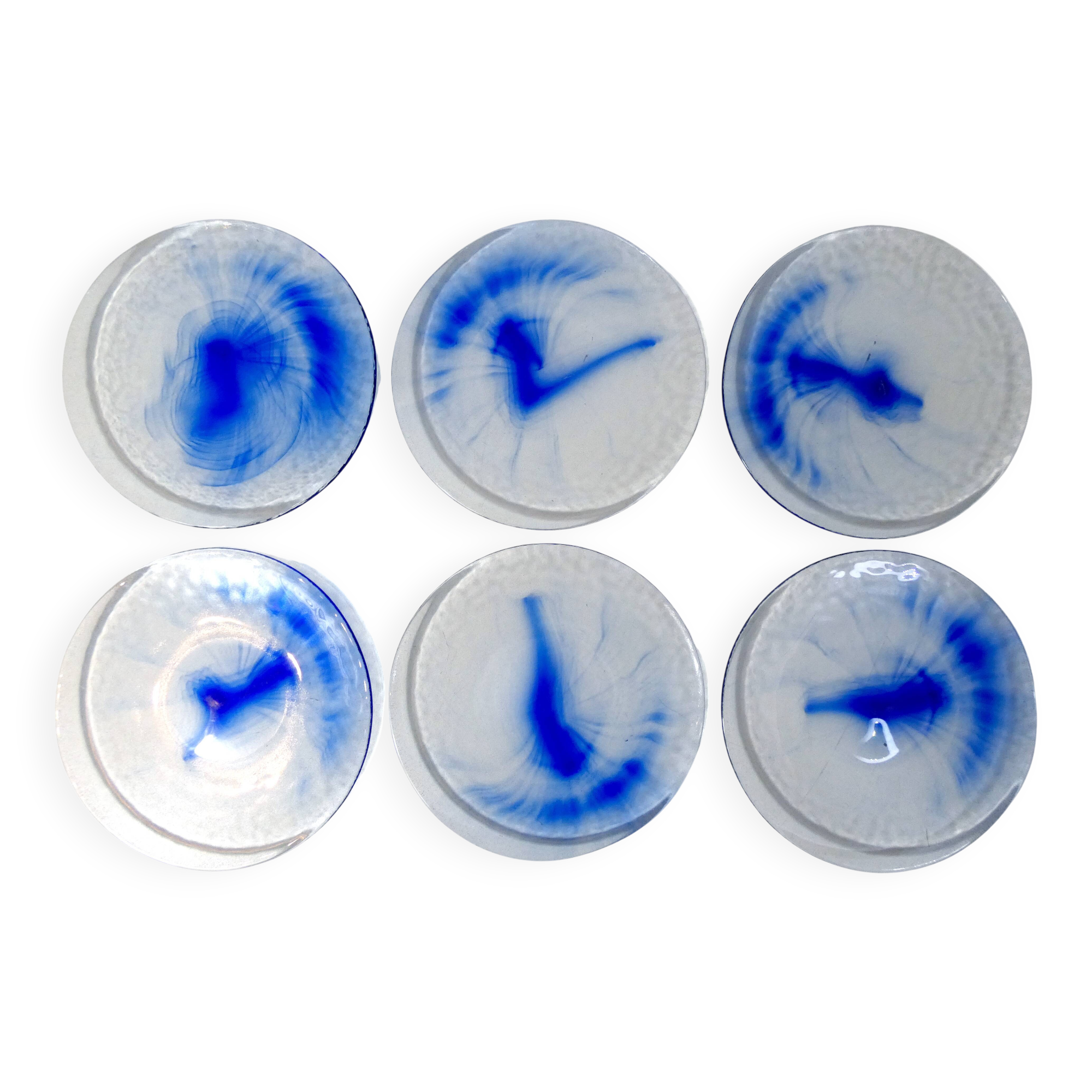 6 assiettes bleu cobalt Bormioli Rocco